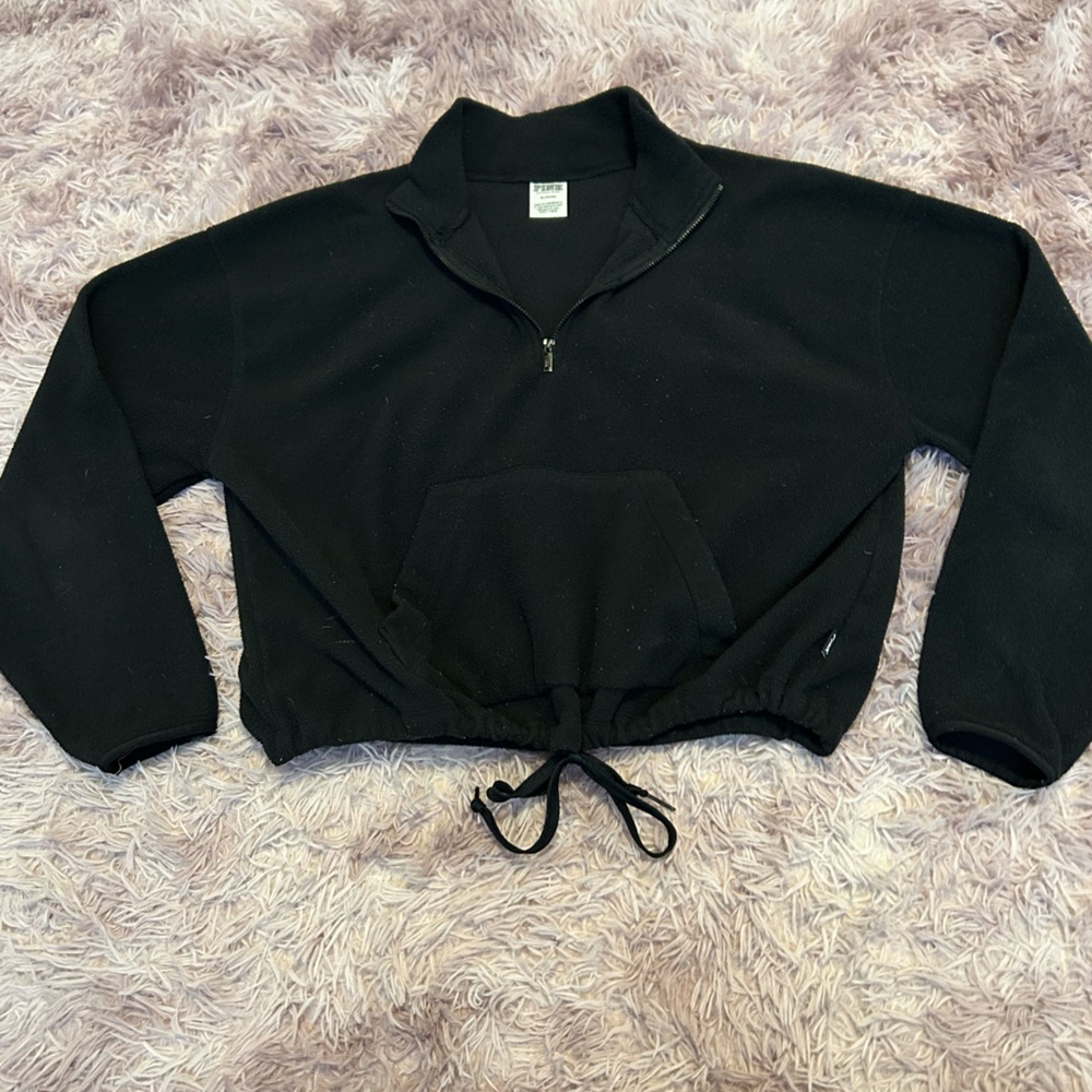 PINK Fleece Crop 3/4 Zip Pullover